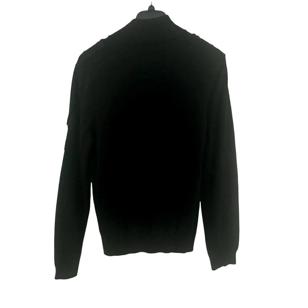 Express Quarter Zip Sweater Mens Large Black Slim Fit Military Style Ribbed NWT